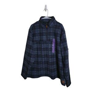 John Wayne Sweater Men  XXL Wooly Fleece 1/4 Zip  Blue Plaid Preppy Gorpcore